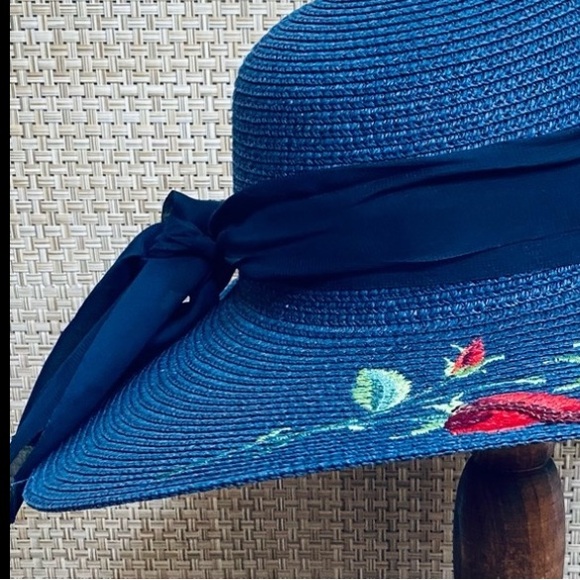 🌟3xHP🌟Glam Old Hollywood Rose Sequin Navy Hat - Picture 3 of 14